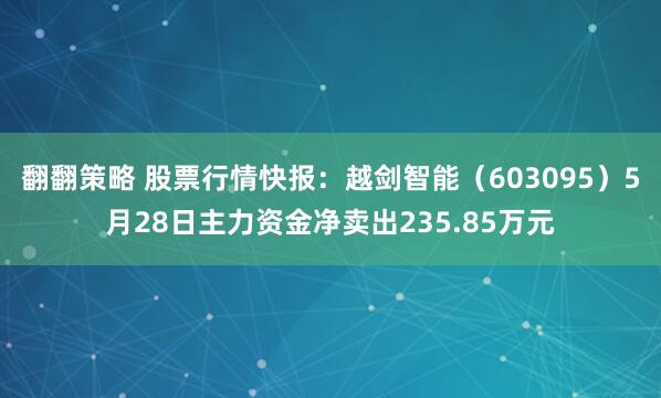 翻翻策略 股票行情快报：越剑智能（603095）5月28日主力资金净卖出235.85万元