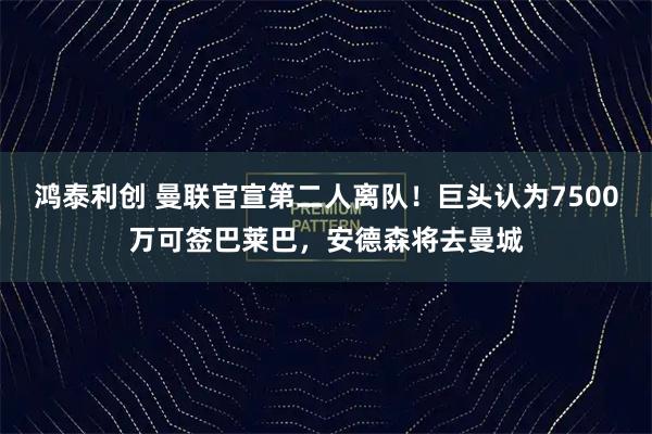 鸿泰利创 曼联官宣第二人离队！巨头认为7500万可签巴莱巴，安德森将去曼城